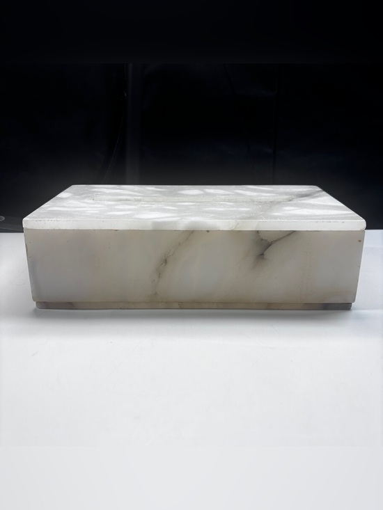 Other - White Alabaster Tissue Box Cover W/lid Rectangular Stone Holder Facial Holder